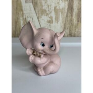 VINTAGE Ceramic Elephant Figurine Bow Baby Animal Collectible Decor